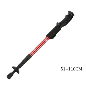 トレッキングステッキ ベントグリップ コンパクト2段スライド式 レッド トレッキングポール 2段階調整 (1)